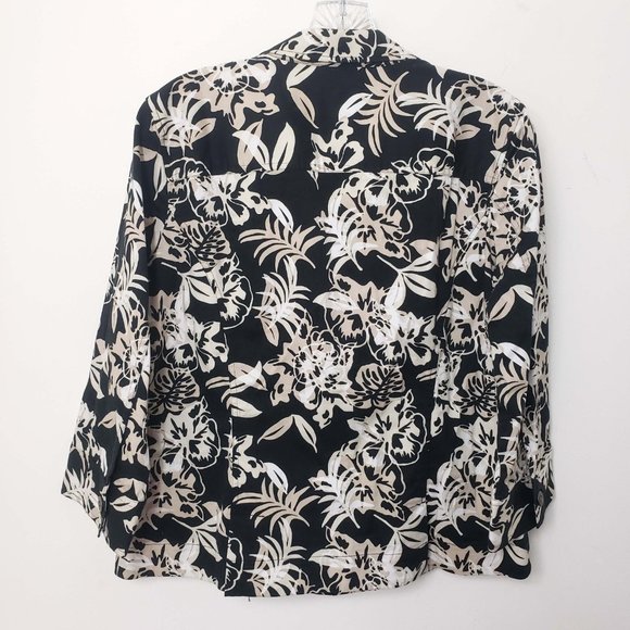Christopher & Banks Women's Black Button Down White Tan Floral Jacket Coat - Picture 7 of 10